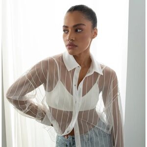 OAK + FORT collared mesh blouse, size medium